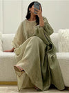 Tassel Lantern Sleeve Round Neck Linen Kaftan Dress