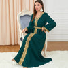 Green Embroidery Print Binded Design V Neck Long Sleeve Dress