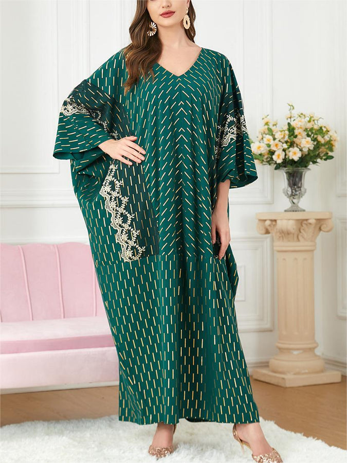 Elegant Geometric Print Dolman Sleeve Kaftan