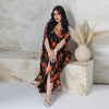 Rhinestone-Trimmed Taseel Floral Print Kaftam Dress