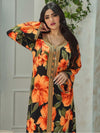 Tropic Flowers Print Round Neck Long Sleeve Abaya