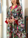 Floral Pattern Lapel Collar Long Sleeve Elegant Kaftan