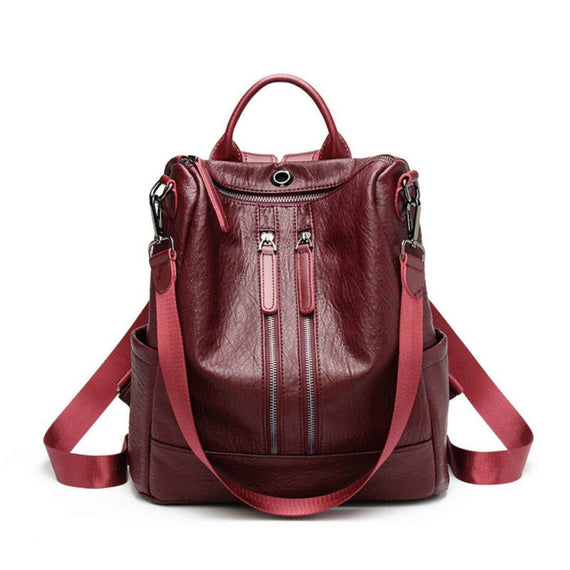 Fashionable Womens  Leather Travel Bag - Red Wine