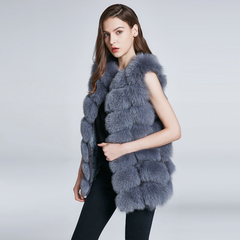 2022 Fashionable Women's Fox Furry Vest - Light Gray