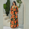 Tropic Flowers Print Round Neck Long Sleeve Abaya