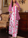 Floral Print V-neck Long-sleeved Kaftan