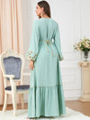 Fishtail Hemline Embroidery Pattern Long Sleeve V Neck Lady Abaya