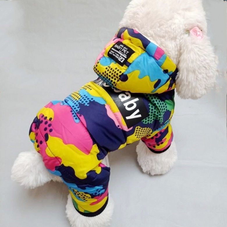 New dog clothes hooded camouflage padded coat autumn and winter clothes VIP Teddy pet small and medium-sized dog four-legged clothes