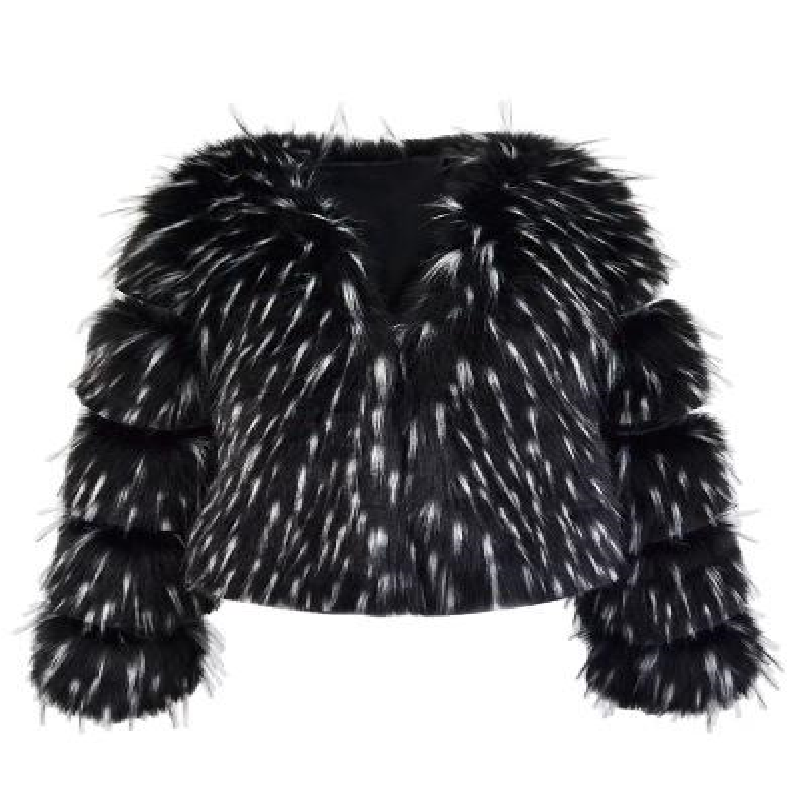 Women Winter Faux Fur Coat Long Sleeve Fluffy Outerwear Ladies Short Jacket Hairy Warm Overcoat Black/Blue