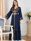 Fishtail Hemline Embroidery Pattern Long Sleeve V Neck Lady Abaya