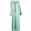 Satin Embroidered Rhinestone Long Sleeve V Neck Dress