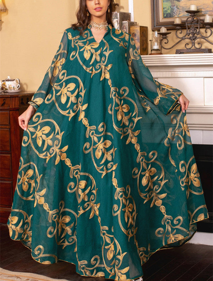 Ethnic Pattern Embroidery Long Sleeve Kaftan