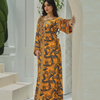 Binded Design Print V Neck Kaftan Dress