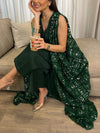 Green Geometric Embroidery Sequin Jumpsuit and Outwear Two-Piece Set