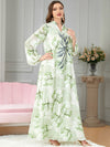 Green Leaf Sequins Design Stand Collar Middle East Gown