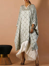 Green geometric printed fringe decorated kaftan