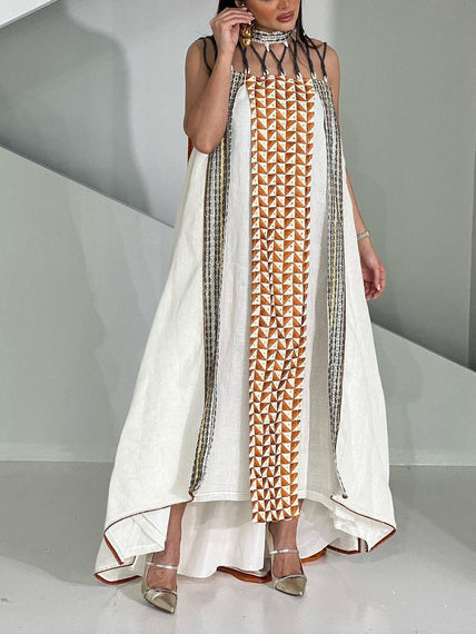 Geometric Print Mesh Belt Kaftan