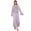 Flowers Embroidery V Neck Loose Lady Kaftan