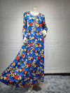 Floral Print Long Sleve V Neck Kaftan Dress