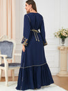 Fishtail Hemline Embroidery Pattern Long Sleeve V Neck Lady Abaya