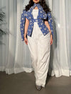 Elegant Ethnic Snowflake Print Jumpsuit and Outwear Two-Piece Set