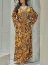 Binded Design Print V Neck Kaftan Dress