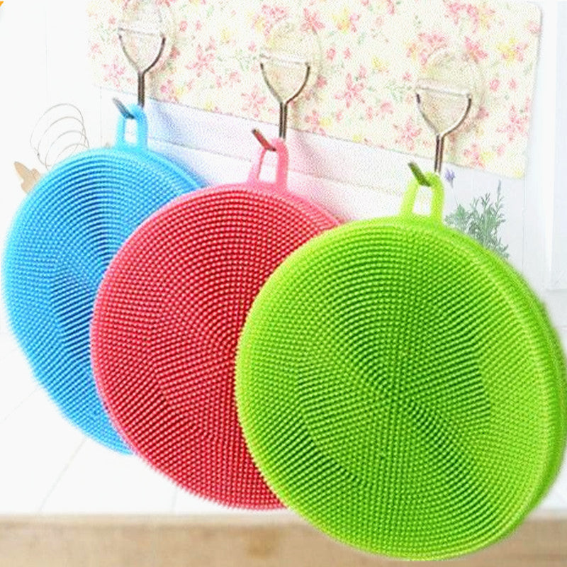 Multifunctional environmentally friendly round silicone dishwashing brush household fruit and vegetable cleaning brush repeated use of pot brush tool