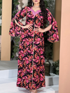 Rhinestone-Trimmed Taseel Floral Print Kaftam Dress