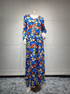 Floral Print Long Sleve V Neck Kaftan Dress