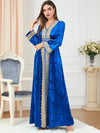 Solid Color Velvet Embroidery Pattern V Neck Long Sleeve Dress