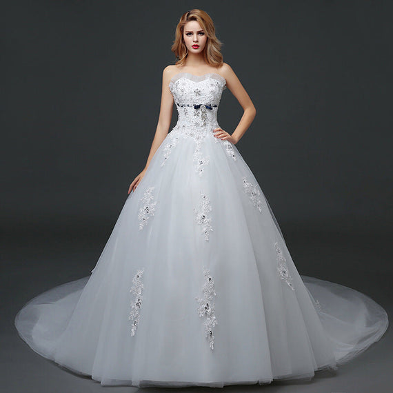 2020 Large Size Trailing Bra Wedding Dress - White