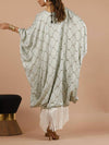 Green geometric printed fringe decorated kaftan