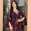 Rhinestone-Trimmed Taseel Floral Print Kaftam Dress