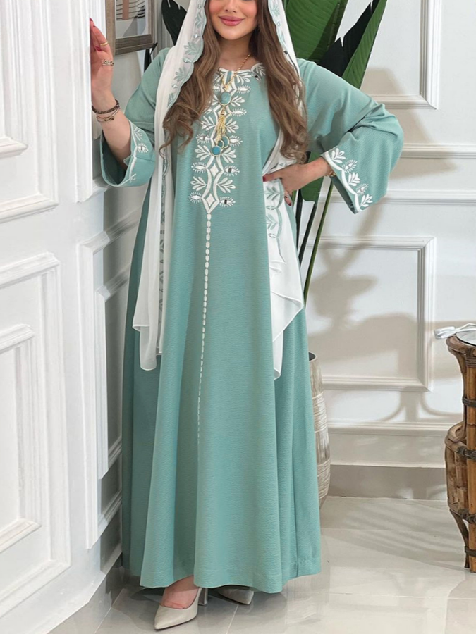 Floral Embroidery Long Sleeve Kaftan