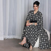 Folk Print Slit Long Sleeve V Neck Kaftan Dress