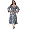 Floral Pattern Lapel Long Sleeve Kaftan