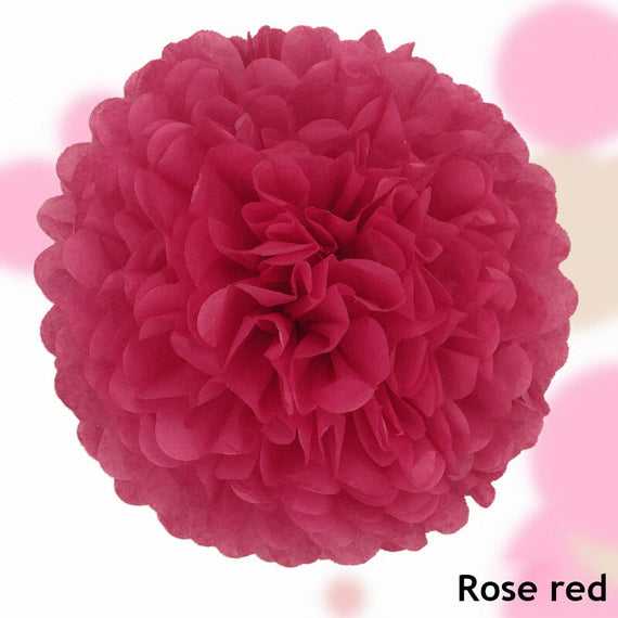 6inch 1piece Decorative Pompoms Flower Ball - Rose Red