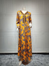 Binded Design Print V Neck Kaftan Dress