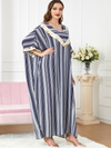 Striped Batwing Sleeve Sequined V Neck Loose Dress