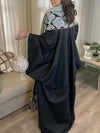 Belt Design Black Dress and Embroidery Print Outerwear