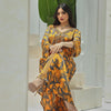 Binded Design Print V Neck Kaftan Dress