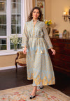 Golden Embroidery Stand Neck Long Sleeve Muslim Abaya