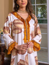 Leaf Print Feather Lace V Neck Long Sleeve Kaftan