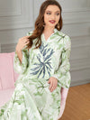 Green Leaf Sequins Design Stand Collar Middle East Gown