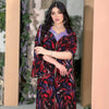 Rhinestone-Trimmed Taseel Floral Print Kaftam Dress