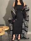 Loose pattern printed fringe sleeve cardigan abaya