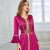 Embroidered Rhinestone Lotus Sleeve Split Belt Casual Dress