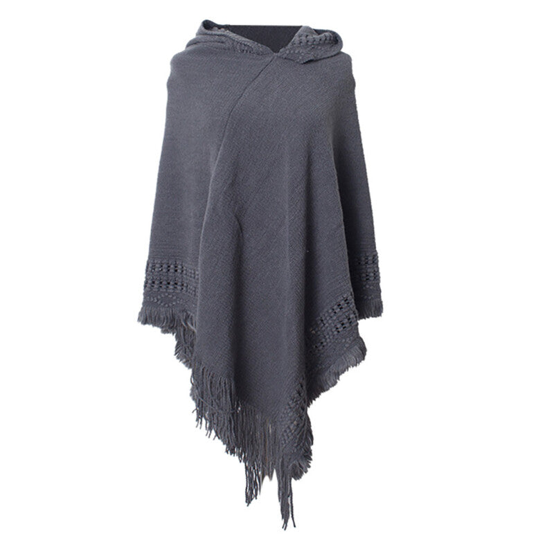 Autumn Winter Knitted Pullover Scarf Cape - Gray