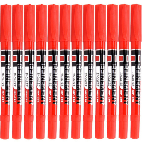 Baoke Premium 12Pcs Oily Double Head Marker - Red