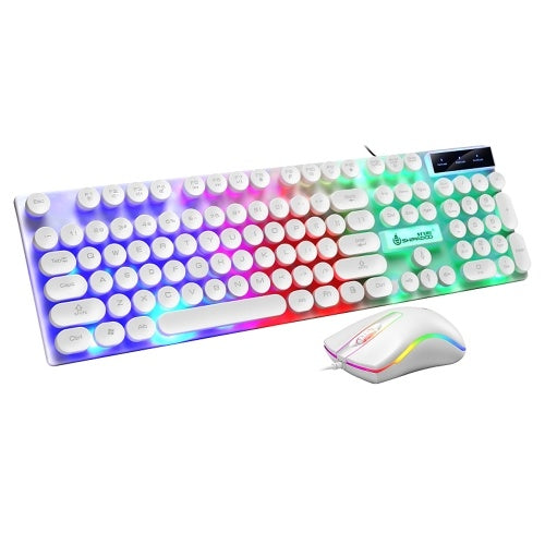 D290 Keyboard and Mouse Combo with Wired 104 Keys Backlight Punk Keyboard Wired Colorful 3D Mouse for Laptop/PC Black